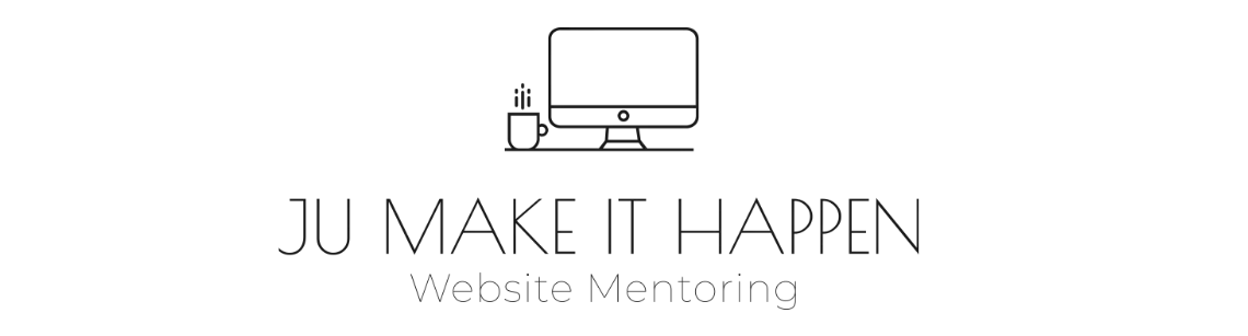 Logo zeigt einen Bildschirm mit einer Kaffeetasse und den Schriftzug JU MAKE IT HAPPEN Website Mentoring.